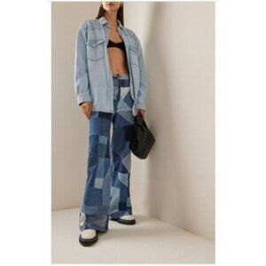 Sea New York Diego Patchwork Wide-Leg Denim Jeans Size 0 Boho Indie
